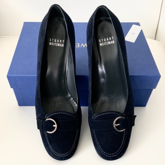 Stuart Weitzman Navy Blue Suede Leather Heel Pumps - Picture 10 of 12